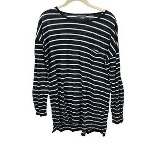 BRAND NEW Vince Womens Linen Jersey Knit Striped Long Sleeve Tee T-Shirt Navy